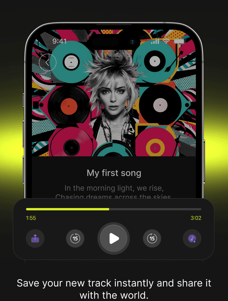 Save your new track instantly and share it with the world.
